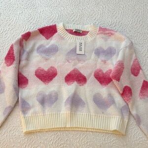 Women's Heart Pattern Sweater - Pink and Purple